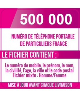500 000 NUMÉROS DE TÉLÉPHONES PORTABLES DE PARTICULIERS DE FRANCE