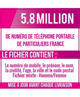 5.8 MILLION DE NUMÉROS DE TÉLÉPHONES PORTABLES DE PARTICULIERS DE FRANCE